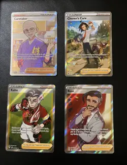 Pokemon TCG Trainer/Supporter Full Art Holo 4-Card Lot Caretaker Cheren's Care - Image 1