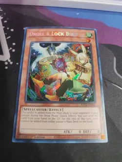 Yu-Gi-Oh Droll & Lock Bird RA02-EN006 Platinum Secret Rare Card Alternate Art - Image 1