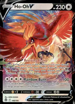 Ho-Oh V 140/195 Holo V Rare Silver Tempest Pokemon Holo NM/LP - Image 1