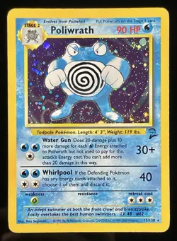 2000 Pokemon TCG: Base Set 2 - Poliwrath 15/130 Cosmos Holo SWIRL Vintage LP - Image 1