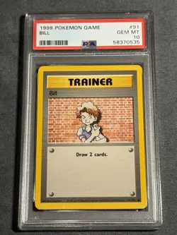 1999 POKEMON GAME #91 BILL PSA 10 GEM MINT BASE SET UNLIMITED - Image 1