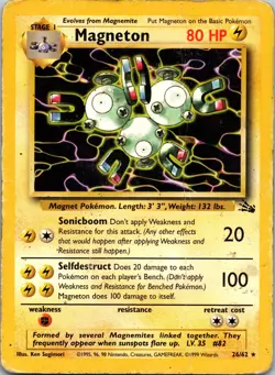 Magneton 26/62 Rare Fossil MP Pokemon TCG CREASE - Image 1