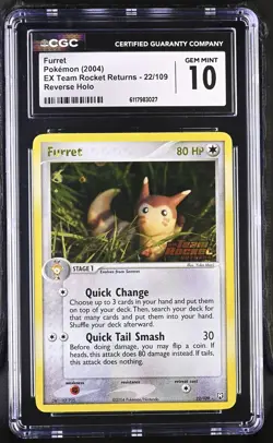 CGC 10 Furret EX Team Rocket Returns 22/109 Reverse Holo Stamped Pokemon Card - Image 1