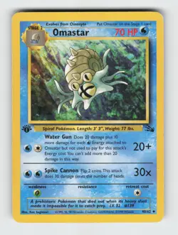 Omastar 40/62 1st Edition Uncommon Fossil Pokemon 1999 Moderately Played - Image 1