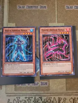 YUGIOH AQUA ARMOR NINJA + FLAME ARMOR NINJA SP13 STARFOIL UNLIMITED ED NM - Image 2