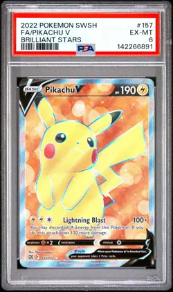 2022 POKEMON SWORD & SHIELD BRILLIANT STARS #157 FULL ART/PIKACHU V PSA 6 - Image 1