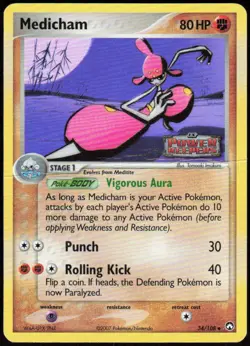 Medicham 34/108 Uncommon Power Keepers Pokemon Reverse Holo Heavily Played - Image 1