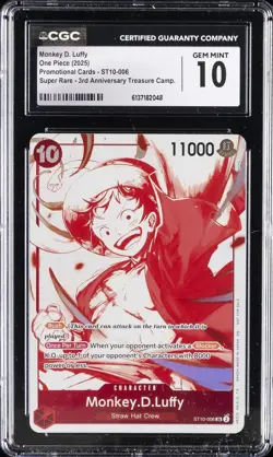 2025 ONE PIECE #ST10-006 MONKEY D. LUFFY CGC 10 GEM MINT - Image 1