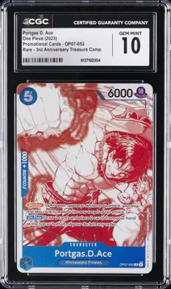 2025 ONE PIECE #OP07-053 PORTGAS D. ACE CGC 10 GEM MINT - Image 1
