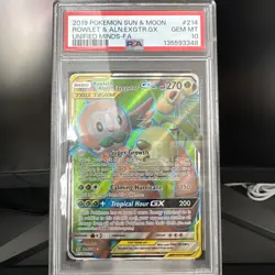 Rowlet & Alolan Exeggutor GX 214/236 PSA 10 - Unified Minds Tag Team New Cert - Image 1