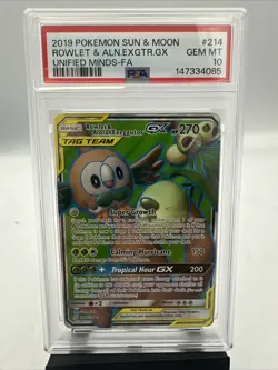 2019 #214 FULL ART/ROWLET & ALOLAN EXEGGUTOR GX PSA 10 - Image 1