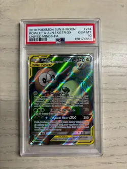 PSA 10 Rowlet & Alolan Exeggutor GX (Full Art) 214/236 Sm-Unified Minds Holo - Image 1