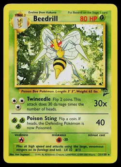 Pokemon Card Base Set 2 Beedrill 21/130 Rare - Image 1
