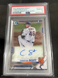 2021 Bowman Draft Christian Scott Auto PSA 10 Chrome 1st Mets CDA-CS - Image 1