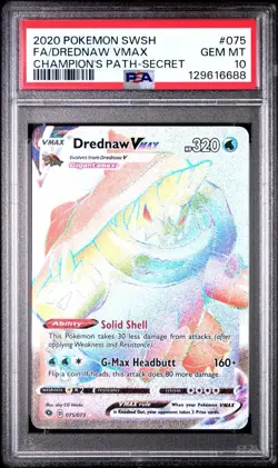 2020 Pokemon Champions Path # 075 Full Art Drednaw VMAX PSA 10 Card GEM MINT! - Image 1