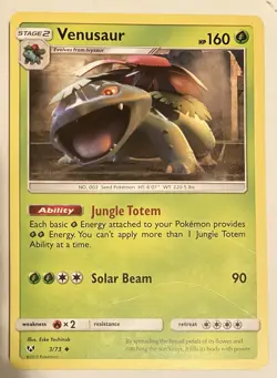 Pokemon TCG Venusaur Card 3/73 2017 Shining Legends Non-Holo Uncommon Starter HP - Image 1
