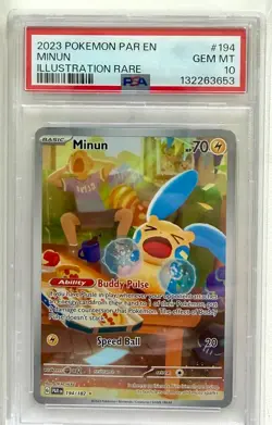 POKEMON 2023 Paradox Rift Minun #194/182 Illustration Rare PSA 10 Gem Mint - Image 1