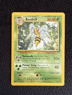Beedrill 17/102 Rare Base Set Unlimited Pokemon Moderately Played - Image 1