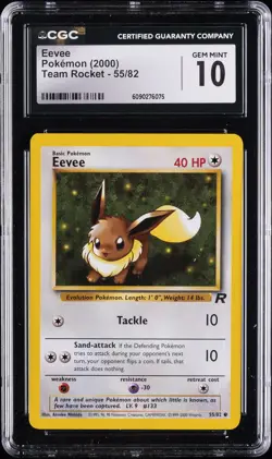 2000 POKEMON TEAM ROCKET #55/82 EEVEE CGC 10 GEM MINT - Image 1