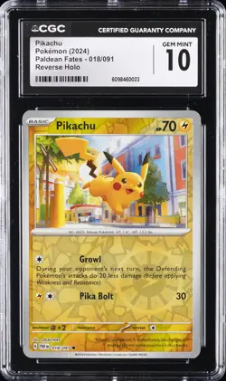 2024 POKEMON PALDEAN FATES - REVERSE HOLO #018/091 PIKACHU CGC 10 GEM MINT - Image 1