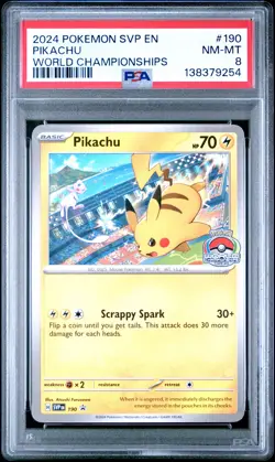 2024 POKEMON SVP EN-SV BLACK STAR PROMO WORLD CHAMPIONSHIPS #190 PIKACHU PSA 8 - Image 1