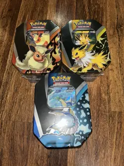 Pokemon Eevee Evolutions Tin Set All 3 Pieces, Evolving Skies - Image 1