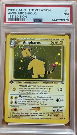 2001 Pokemon Neo Revelation Ampharos 01/64 1st Edition Holo PSA 7 *HEAD SWIRL* - Image 1