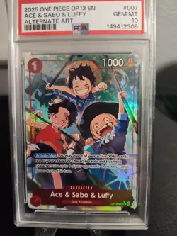 2025 ONE PIECE OP13-CARRYING ON HIS WILL ALTERNATE ART ACE & SABO & LUFFY PSA 10 - Image 1