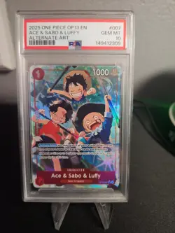 2025 ONE PIECE OP13-CARRYING ON HIS WILL ALTERNATE ART ACE & SABO & LUFFY PSA 10 - Image 3