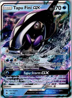 Tapu Fini GX 39/147 Holo GX Rare Burning Shadows Pokemon Near Mint - Image 1