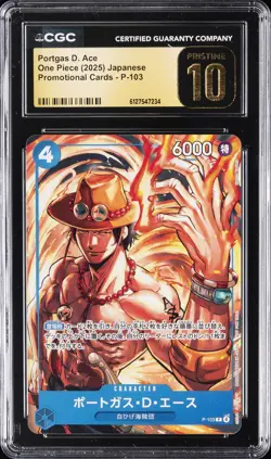 2025 ONE PIECE JAPANESE PROMO CARDS #P-103 PORTGAS D. ACE CGC 10 PRISTINE - Image 1