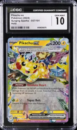 2024 POKEMON SURGING SPARKS HOLO #057/191 PIKACHU EX CGC 10 GEM MINT - Image 1