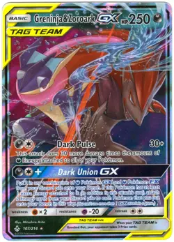 Greninja & Zoroark GX 107/214 - Holo GX Rare - Pokemon Unbroken Bonds 2019 - NM - Image 1