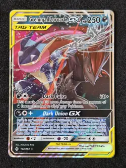 Pokemon TCG Greninja & Zoroark GX Holo Ultra Rare SM - Unbroken Bonds 107/214 NM - Image 1