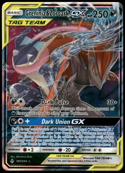 Pokemon Greninja & Zoroark GX Ultra Rare SM - Unbroken Bonds 107/214 NM Holo - Image 1
