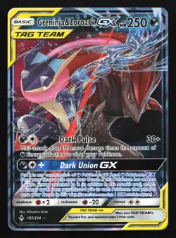 Pokemon Greninja & Zoroark GX 107/214 Unbroken Bonds Ultra Rare Holo LP - Image 1