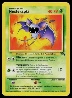 Pokemon Card Fossil Zubat 57/62 Common FRENCH Nosferapti - Image 1