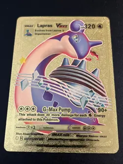 Pokemon Lapras VMAX 320hp Gold Foil Fan Art Collector Card TCG Gigantamax - Image 1