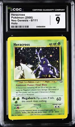 CGC 9 Heracross Neo Genesis 6/111 Holo MINT Pokemon Card psa - Image 1