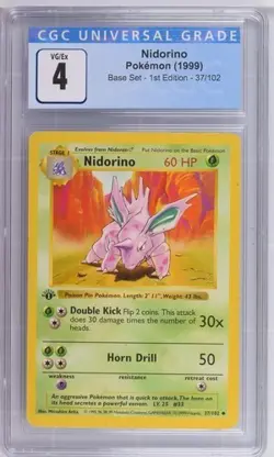 *POP 3* CGC 4 Nidorino 1st Edition Base Set Shadowless 37/102 Pokemon 1999 VG-EX - Image 1