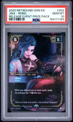PSA 10 - Jinx Rebel 202/298 ORIGINS Stamped Promo Riftbound League of Legends - Image 1