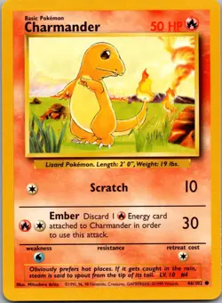 Charmander 46/102 Common Base Set Unlimited Pokemon Lightly Played - Image 1