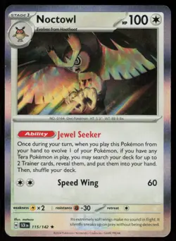 Noctowl 115/142 Rare Stellar Crown Pokemon Holo Near Mint - Image 1