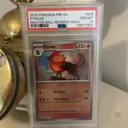 2025 POKEMON PRE EN-PRISMATIC EVOLUTIONS MASTER BALL REVERSE HOLO PYROAR PSA 10 - Image 1