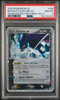 2004 POKEMON EX TEAM ROCKET RETURNS #105 ROCKET'S SUICUNE EX-HOLO PSA 8 - Image 1