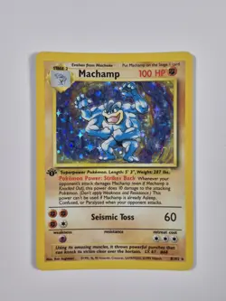 Pokemon Base Set Unlimited Machamp #8 1st Edition Thin "1" Stamp Holo Grade 7 - Image 1