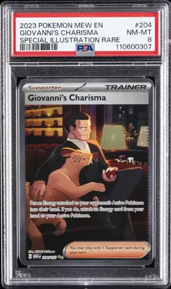 2023 POKEMON MEW EN-151 SPECIAL ILLUSTRATION RARE #204 GIOVANNI'S CHARISMA PSA 8 - Image 1
