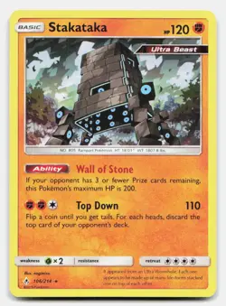 Stakataka 106/214 Holo Rare Unbroken Bonds Pokemon NM - Image 1
