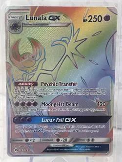 Pokemon Lunala GX Full Art Holo Card 153/149 Sun & Moon Rainbow Secret Rare - Image 1