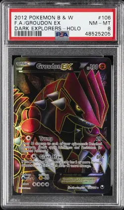 2012 POKEMON BLACK & WHITE DARK EXPLORERS #106 FULL ART/GROUDON EX PSA 8 - Image 1